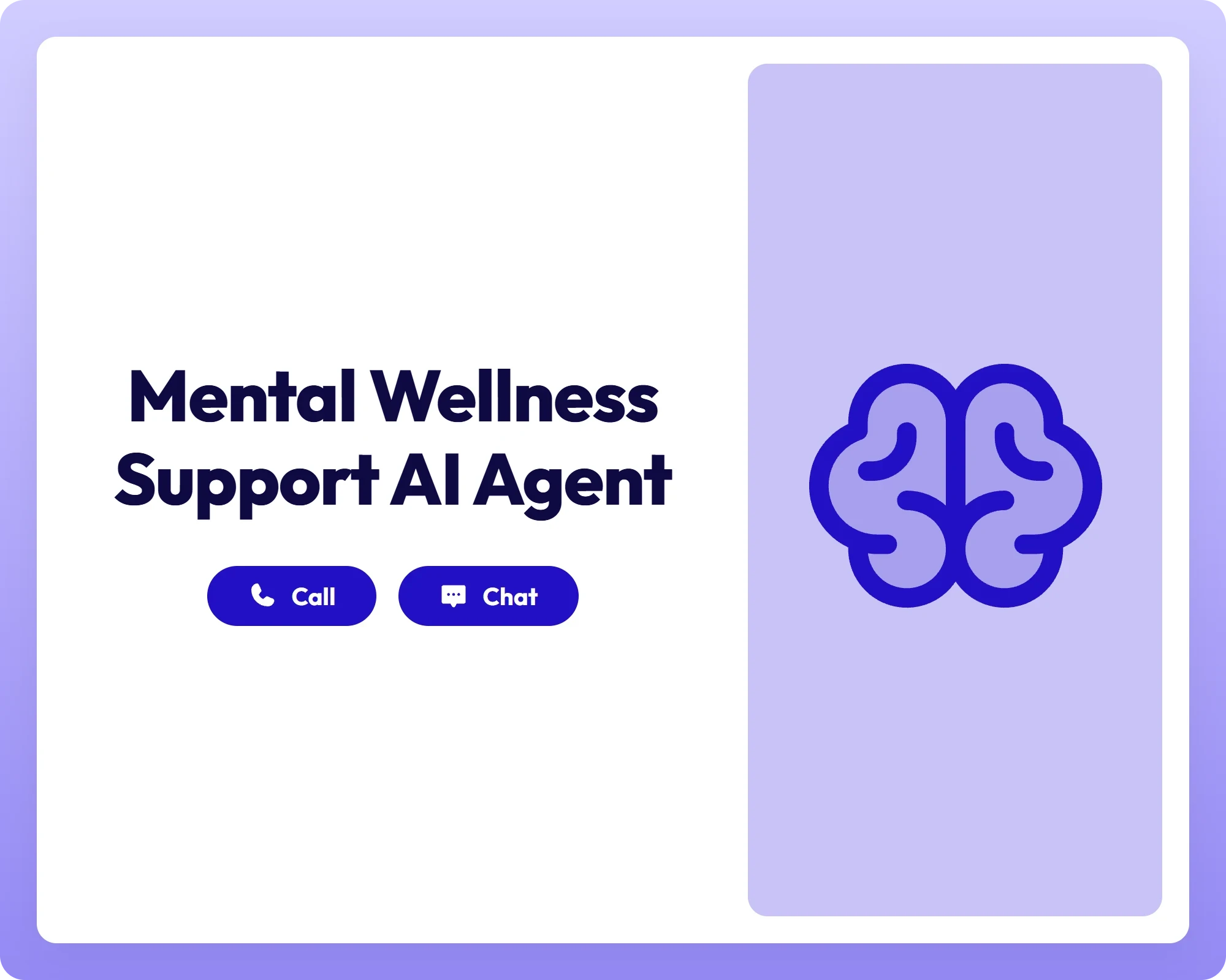 mental wellness support through call and chat with brain icon