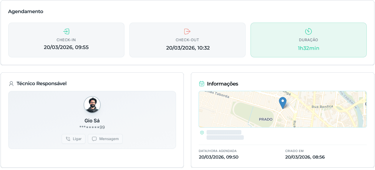 Rastreamento em tempo real do técnico em chamado de Field Service