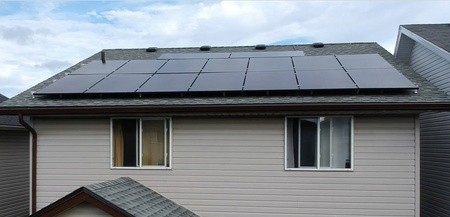 A house with solar panels on the roof.