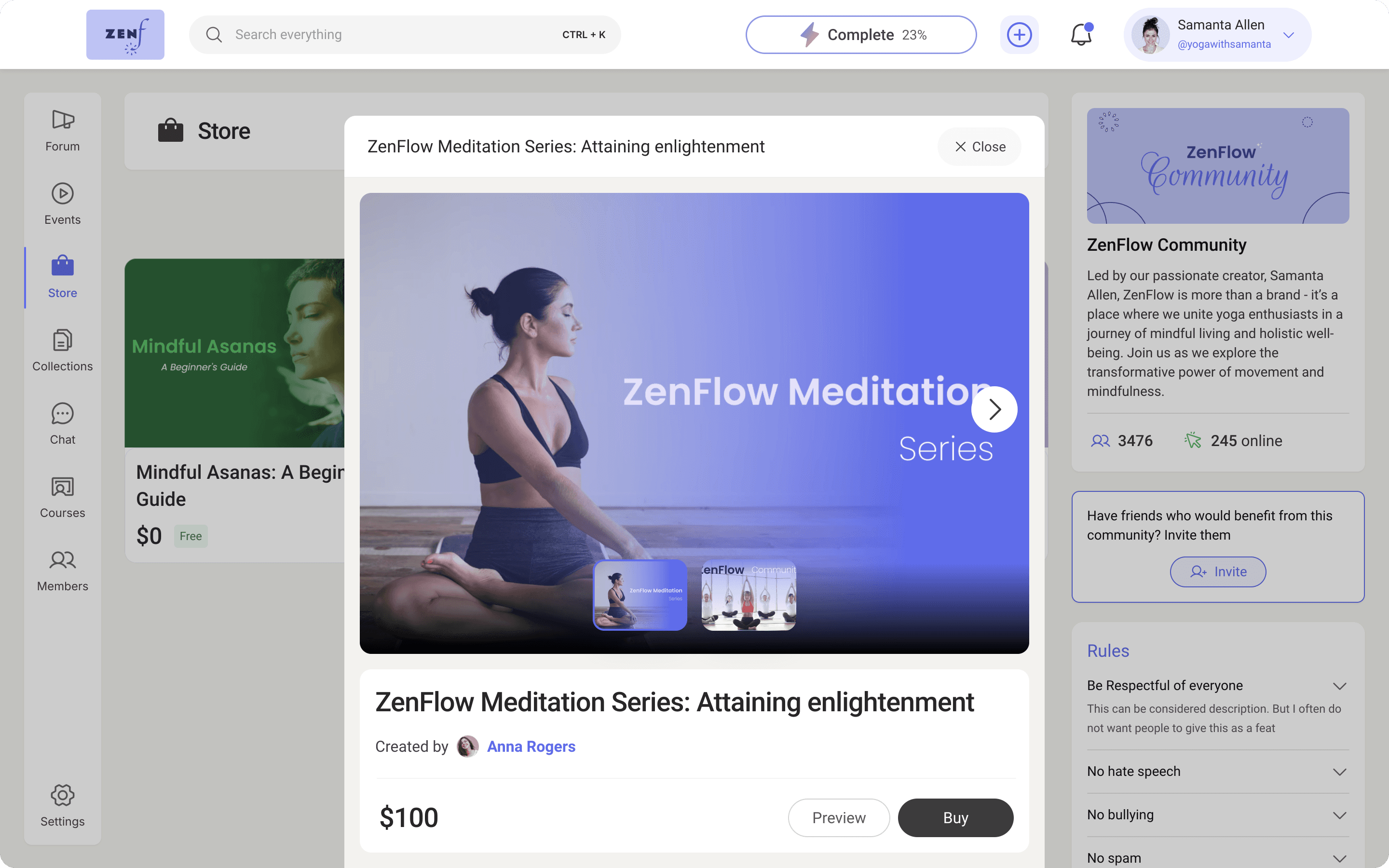 Digital product offering from a yoga coaching community built with Wylo, providing structured yoga and wellness content for its members.