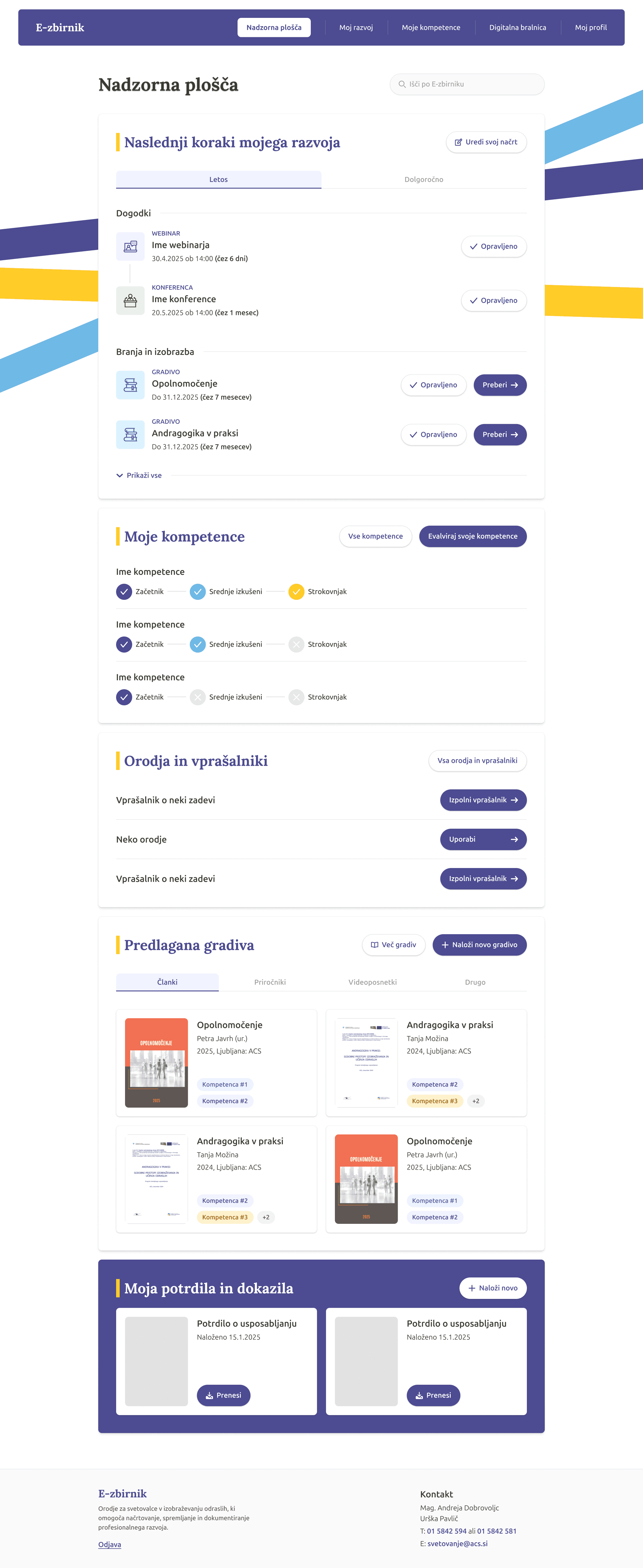 ACS E-Zbirnik user dashboard