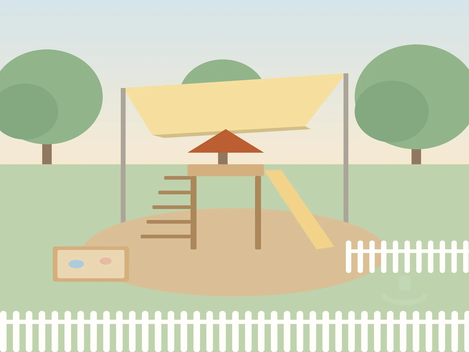 Playground: shaded, fenced and split by age group