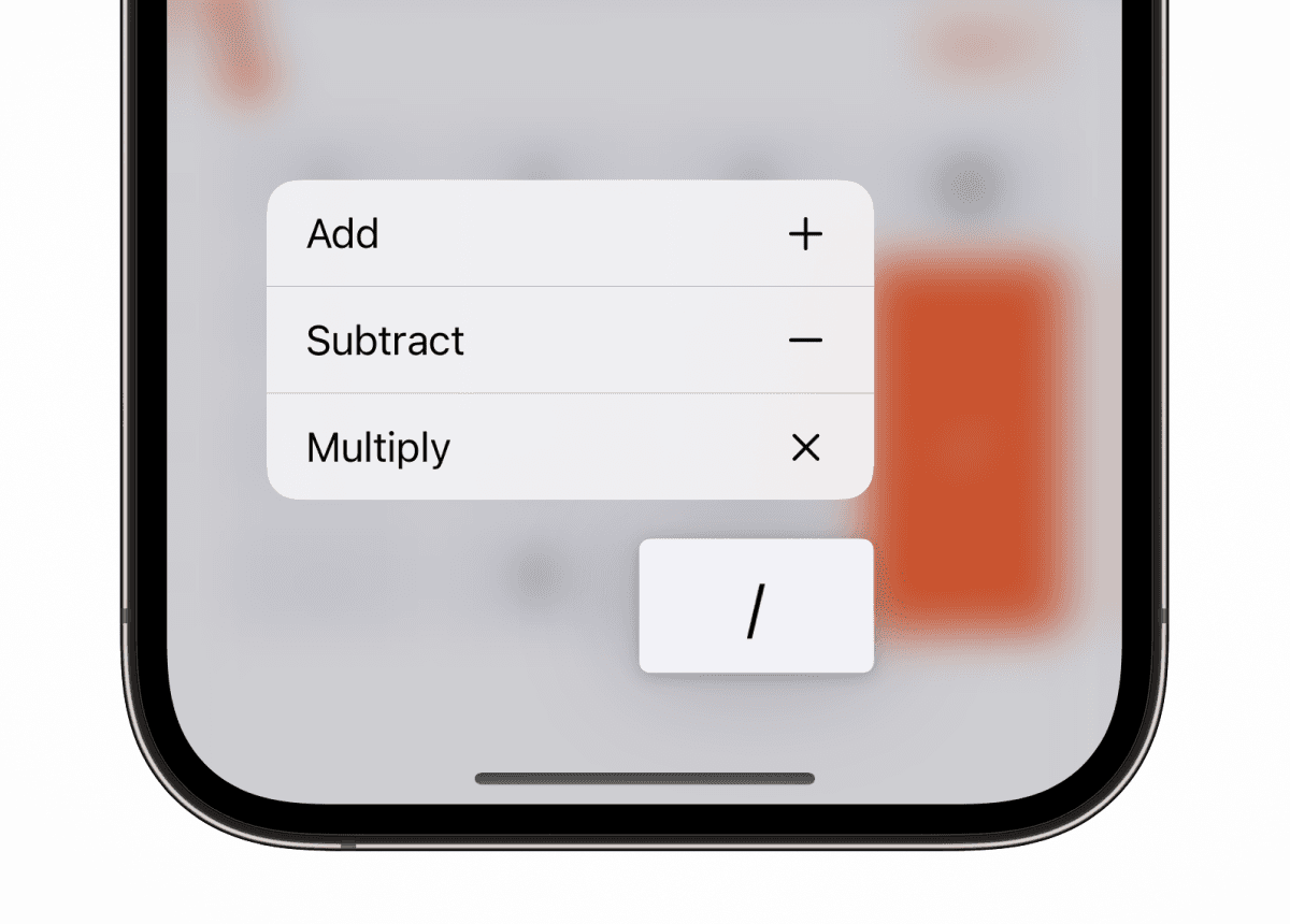 Access advanced math operators by long-pressing the '/' key
