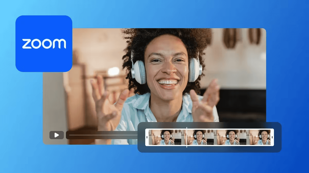 Woman wearing headphones on Zoom call -  How to Trim a Zoom Recording