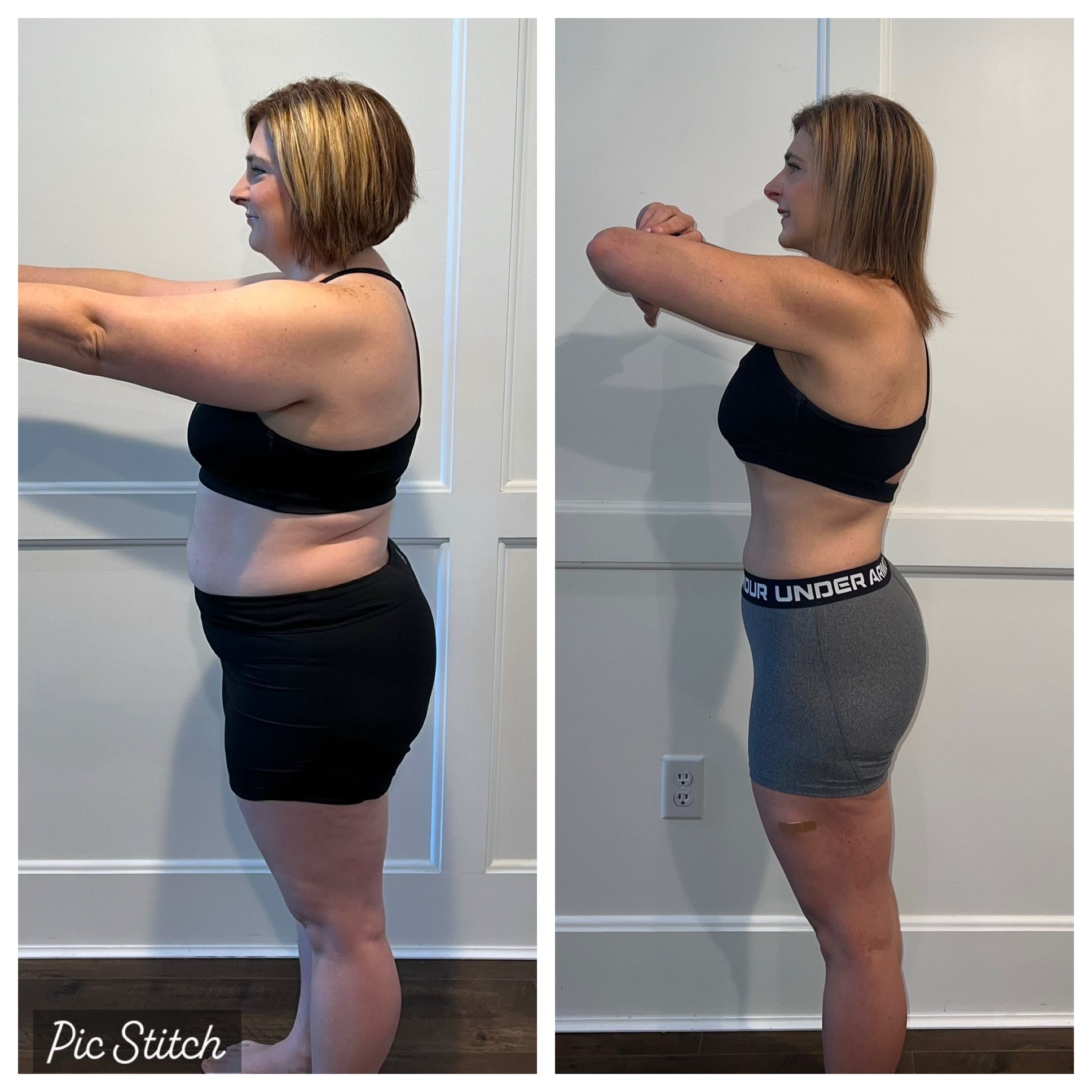 Chrissy Tyson before and after — 70+ lb weight loss journey with personalized online fitness training