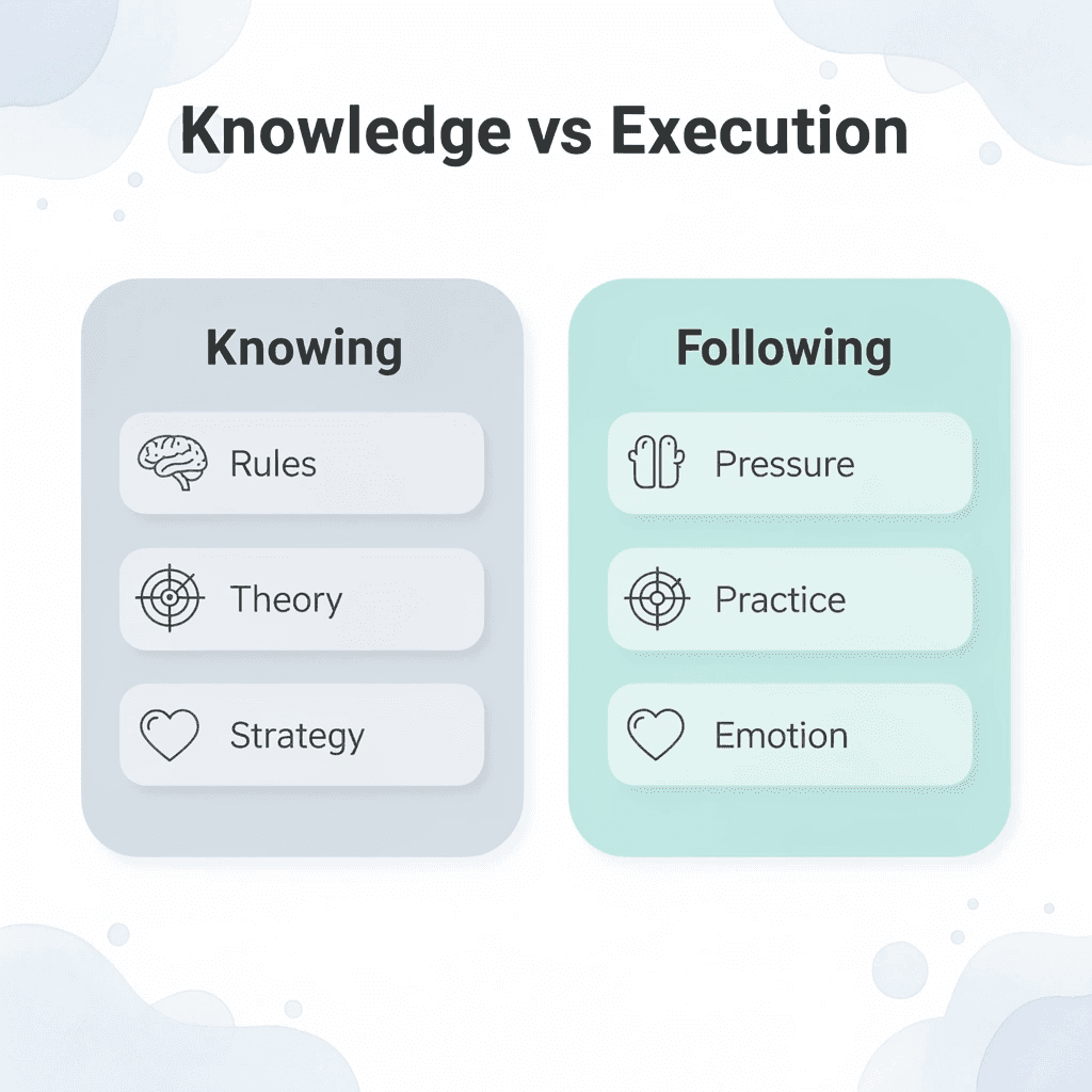 Comparison between knowing risk management rules versus following them under pressure