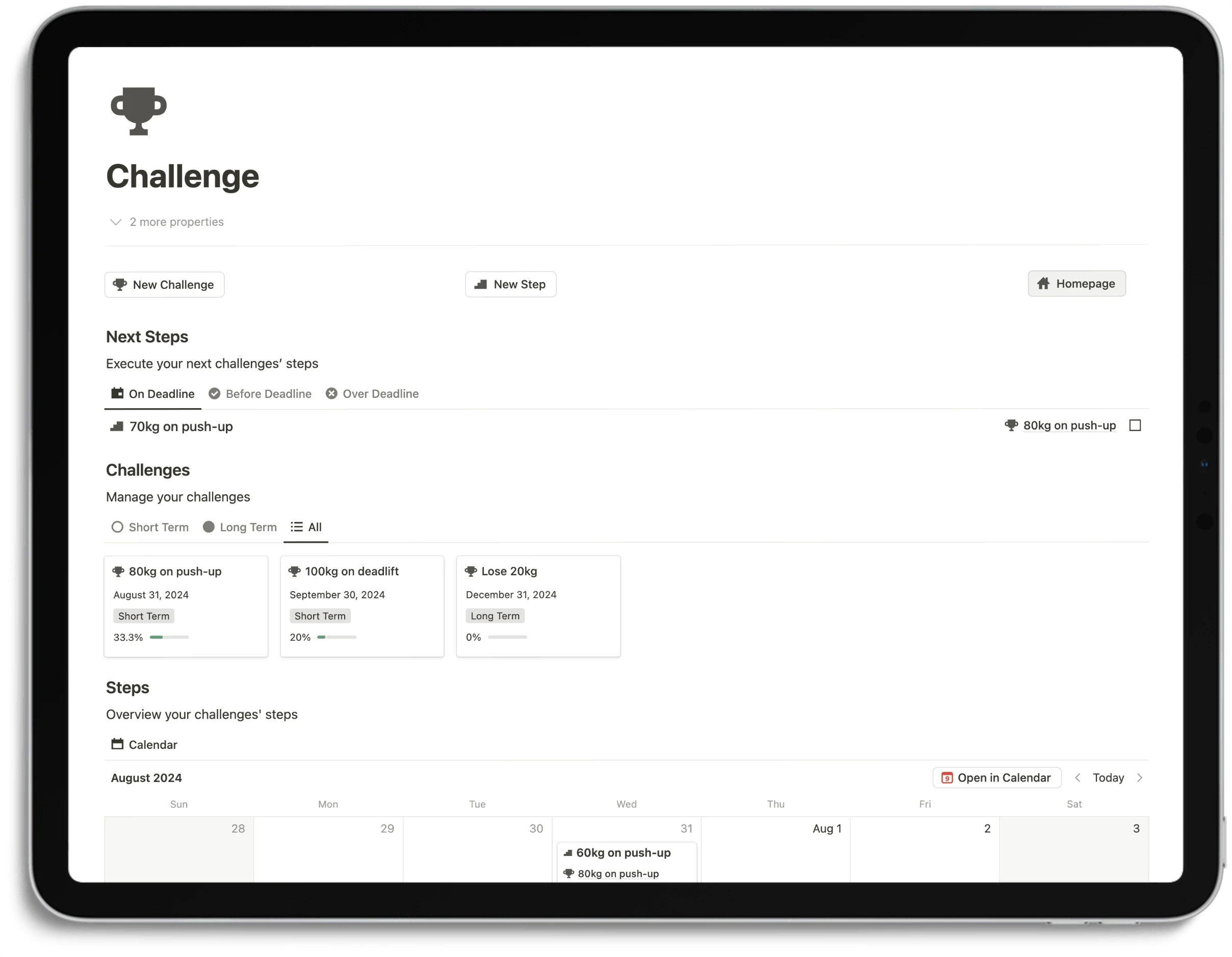 Notion Optimal Workout System - Challenge