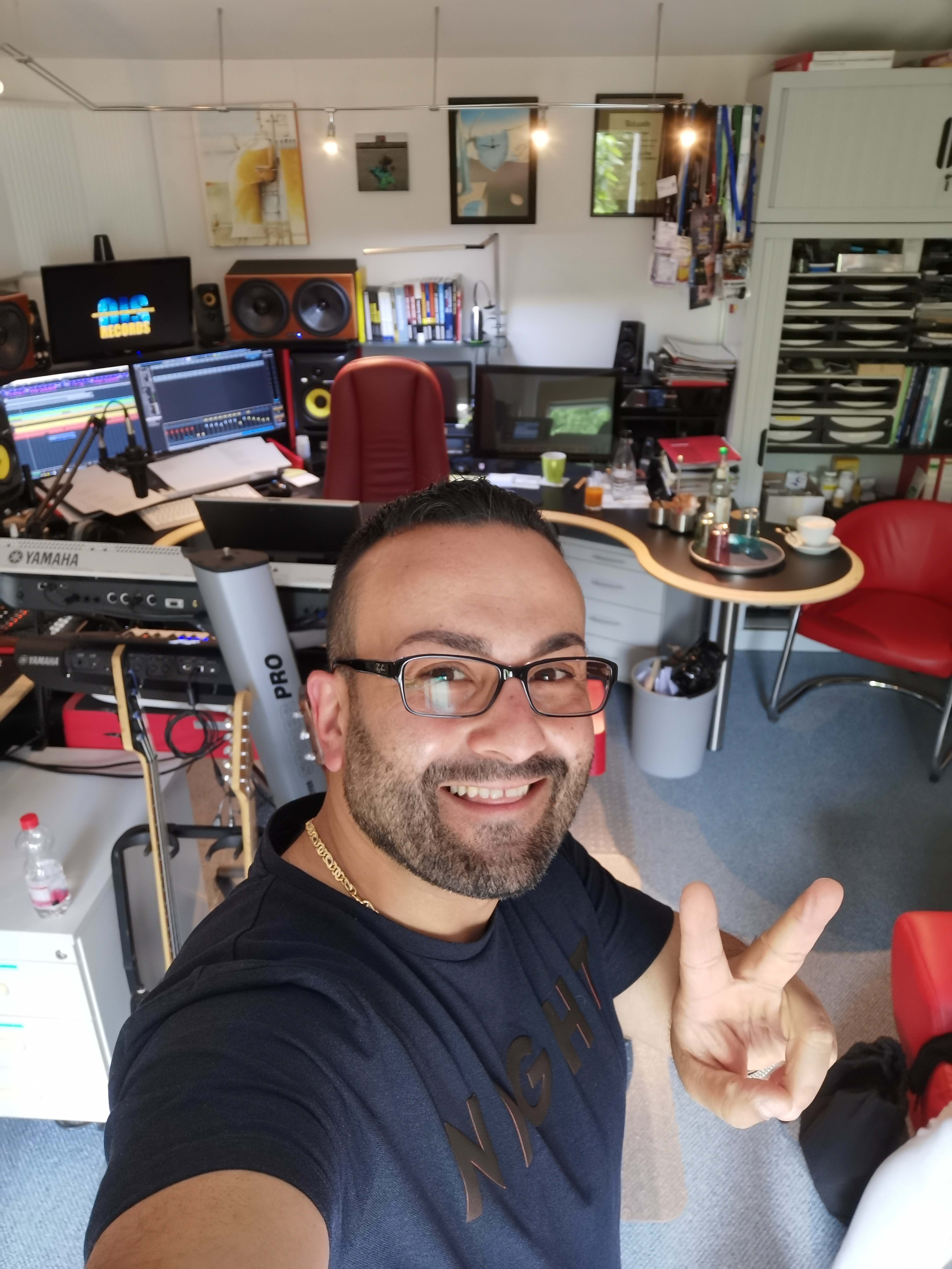 A woman guiding a man