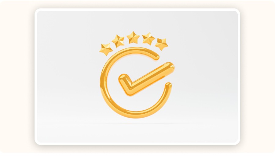 Icône validation premium avec étoiles, symbole qualité et fiabilité&nbsp;