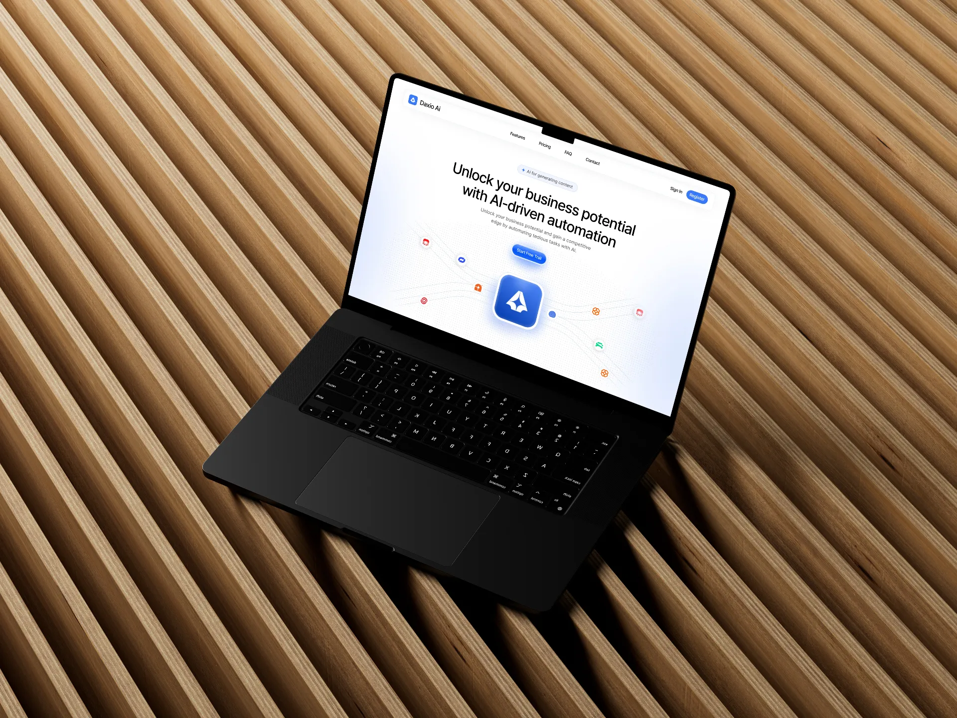 A Dark color laptop showing a SaaS website