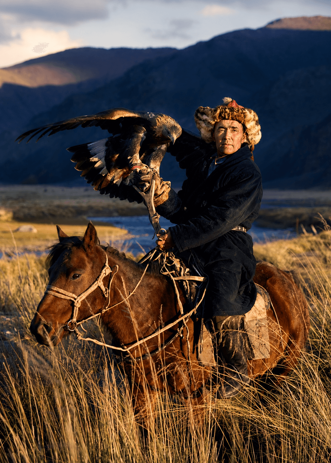 Horse riding in Almaty, Kazakhstan. Eagle handling in Almaty, Kazakhstan