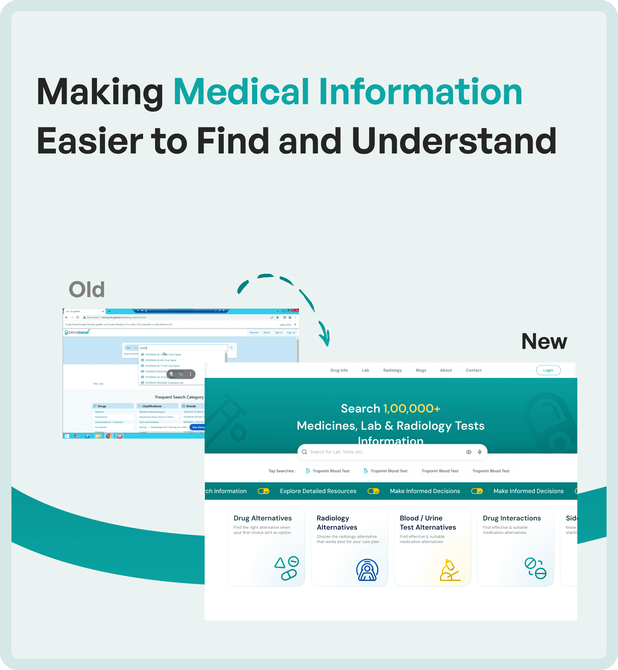Drug Detail old and new redesigned screens