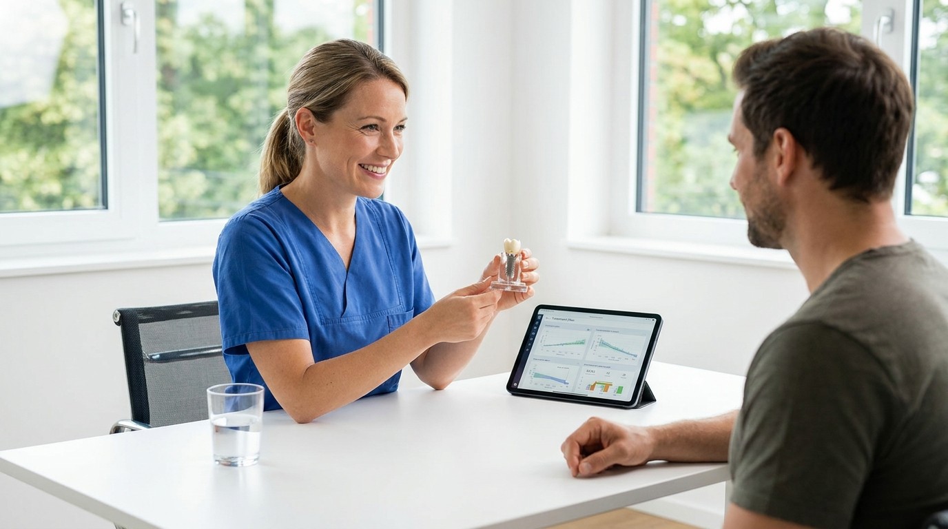 Smyrna dentist reviewing dental implant cost and a treatment plan with a patient
