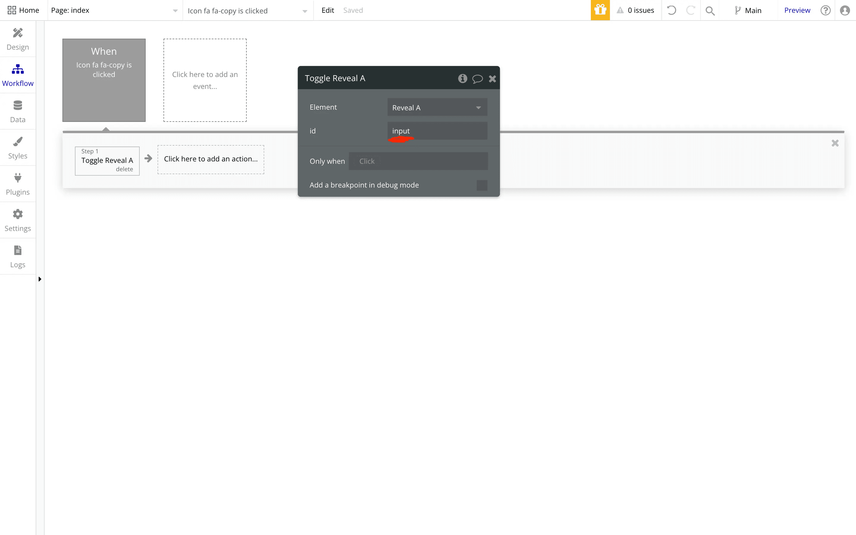 bubble.io workflow afficher mot de passe
