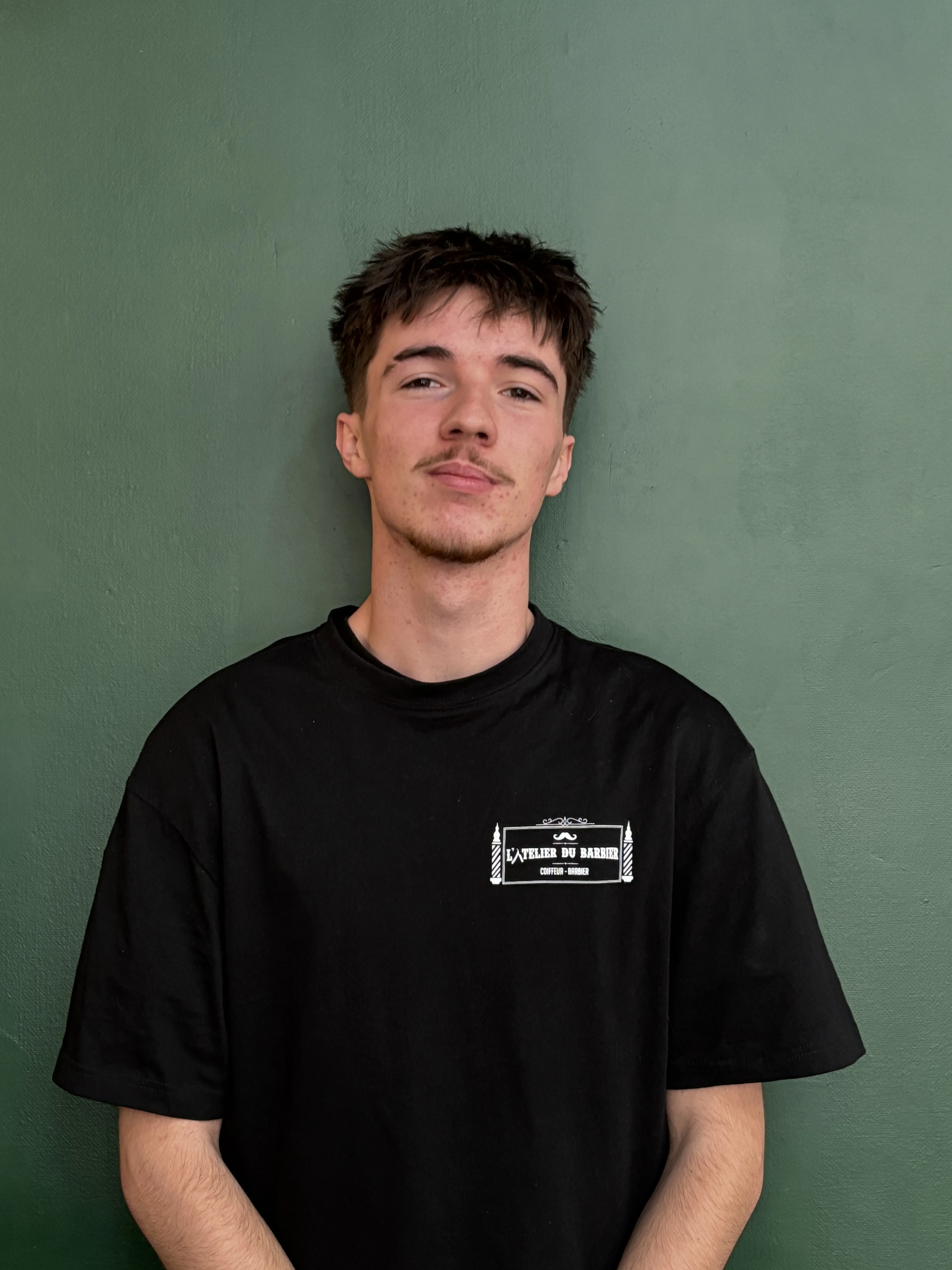 woman wearing black crew-neck shirt