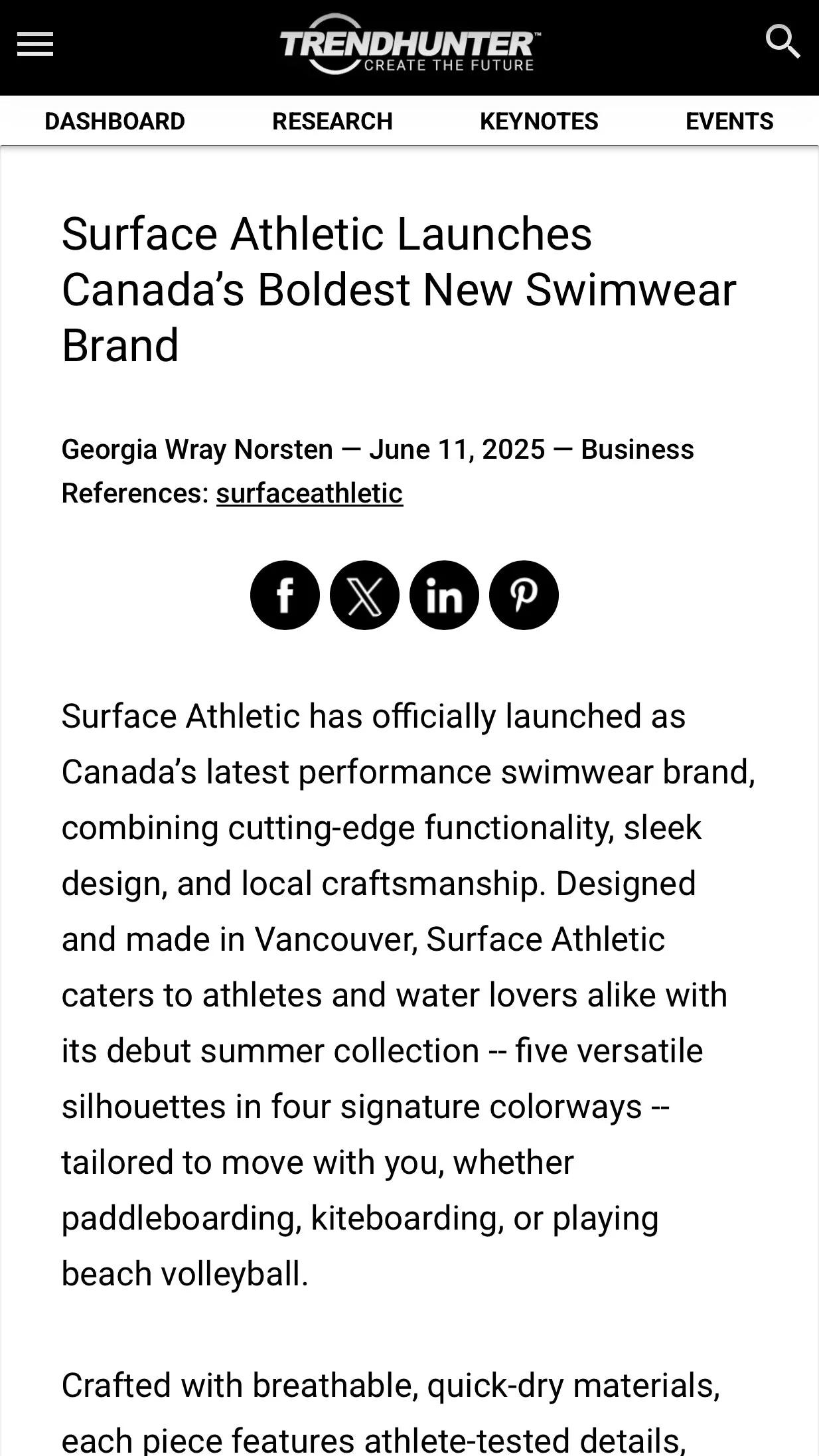 Trend Hunter Magazine Canadian swimwear brand Surface Athletic