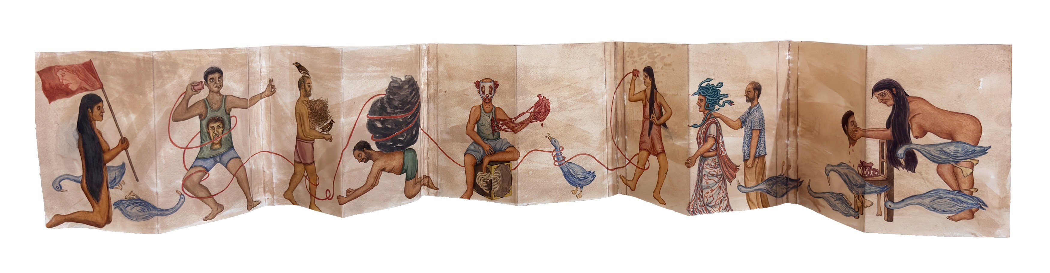 herd of sheep on road painting