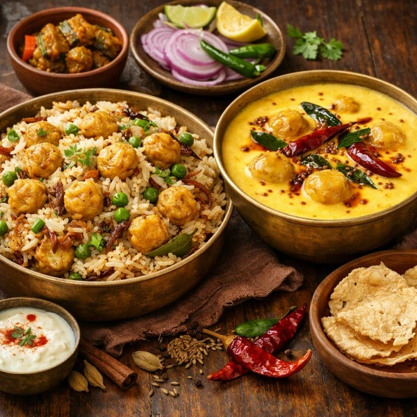 Traditional Madhya Pradesh cuisine spread