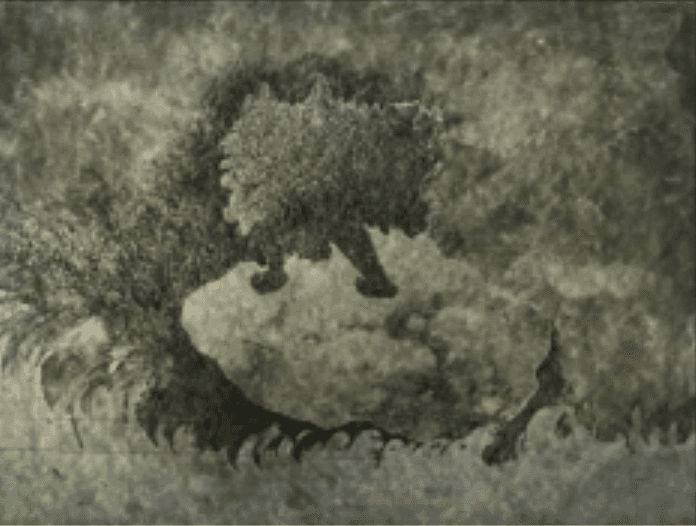 herd of sheep on road painting