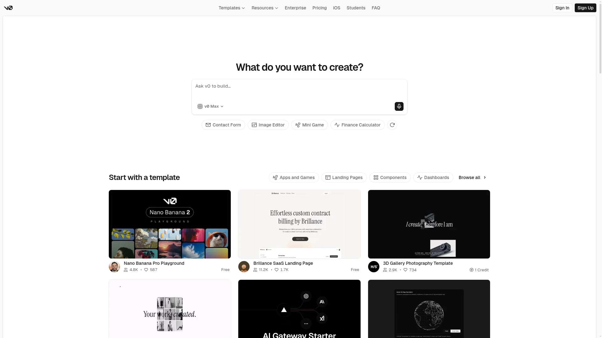 v0 by Vercel AI interface showing React component generation from a text prompt with live preview