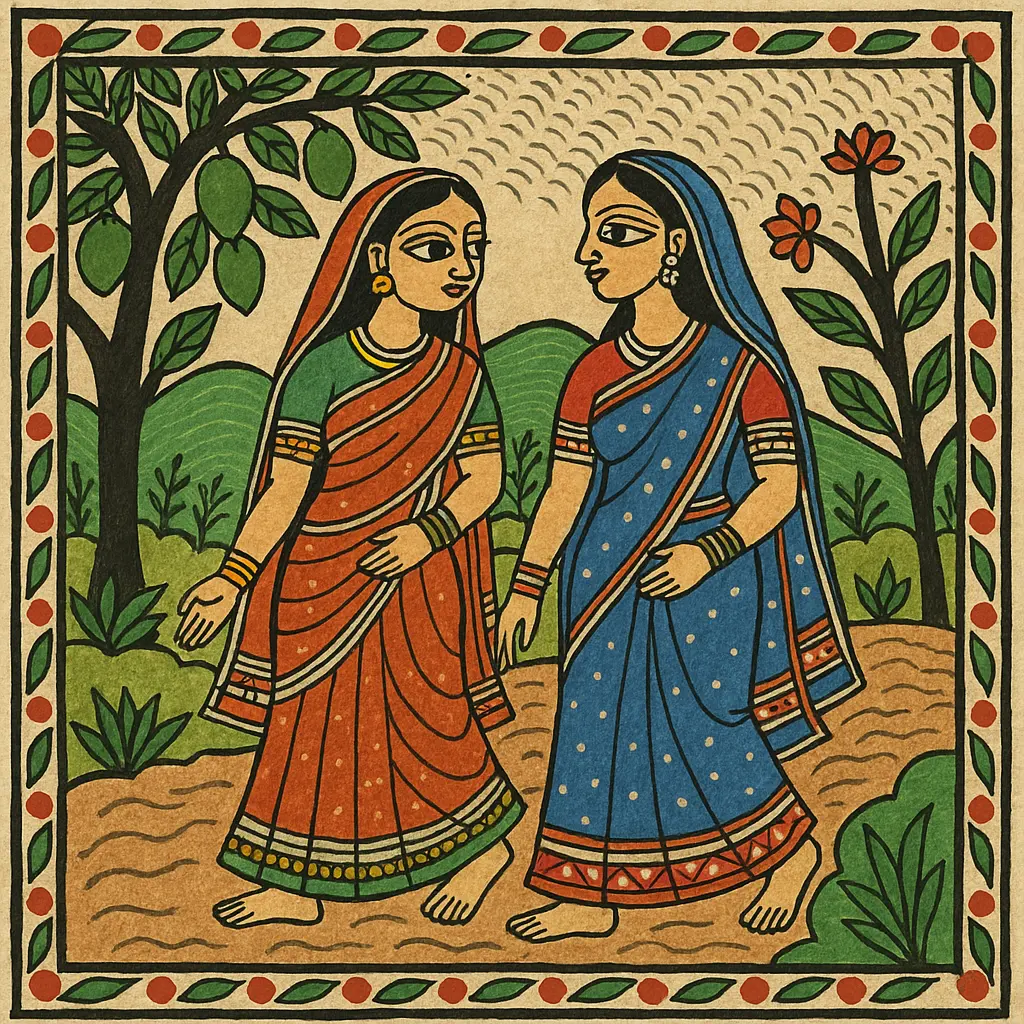 Indian women singing, rural life, village path, folk songs