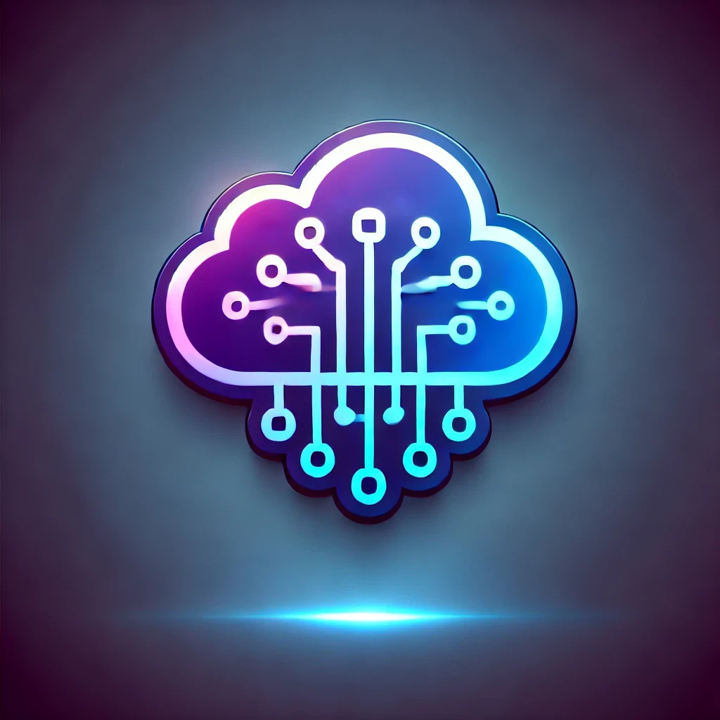 An icon representing cloud services_ a stylized cloud with digital elements, glowing softly in gradients of blue and purple