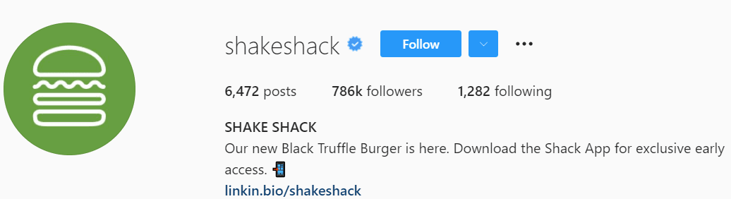 Shake Shack Instagram bio