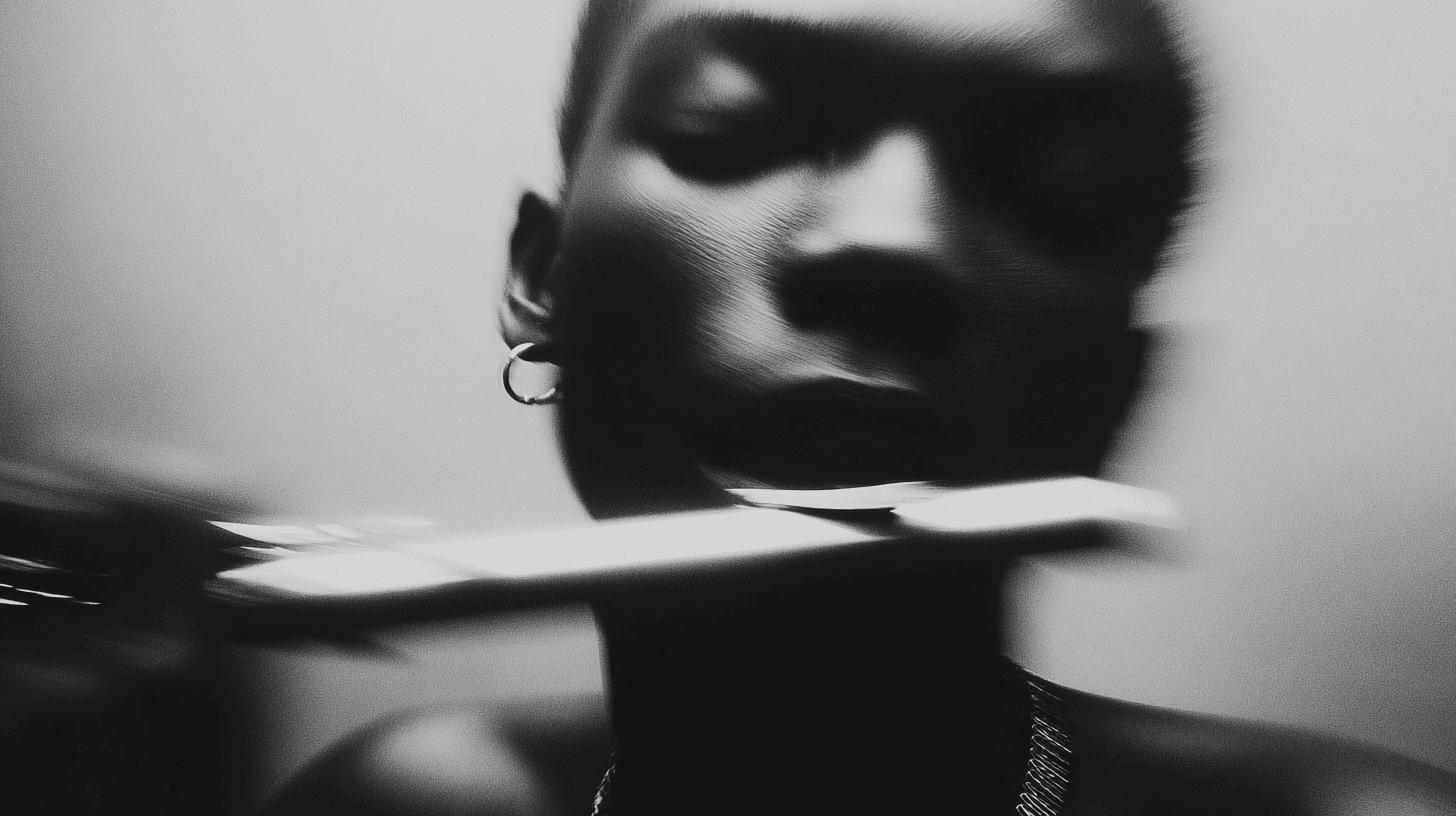 Extreme aperture f/1.8 bokeh effect obliterating background, Optical physics simulation, Focus on internal trance state, Midjourney v7 Photorealism, Engineered by Aventi