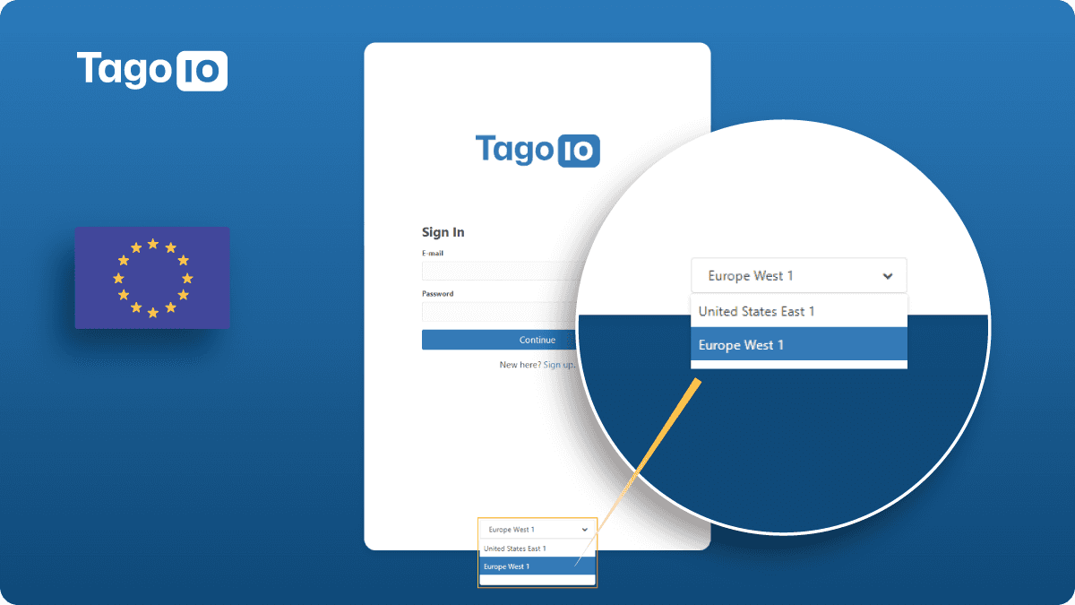 TagoIO european server login screen