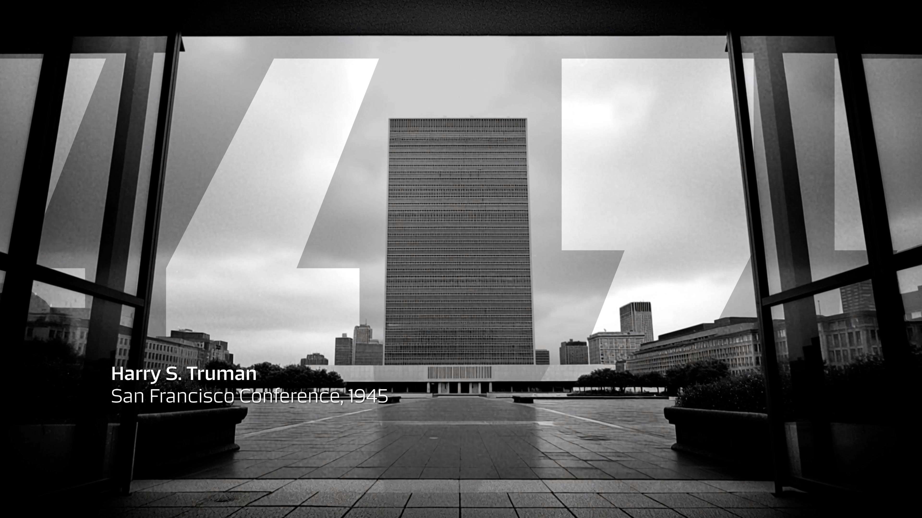 UN HQ with animated quote marks on the horison