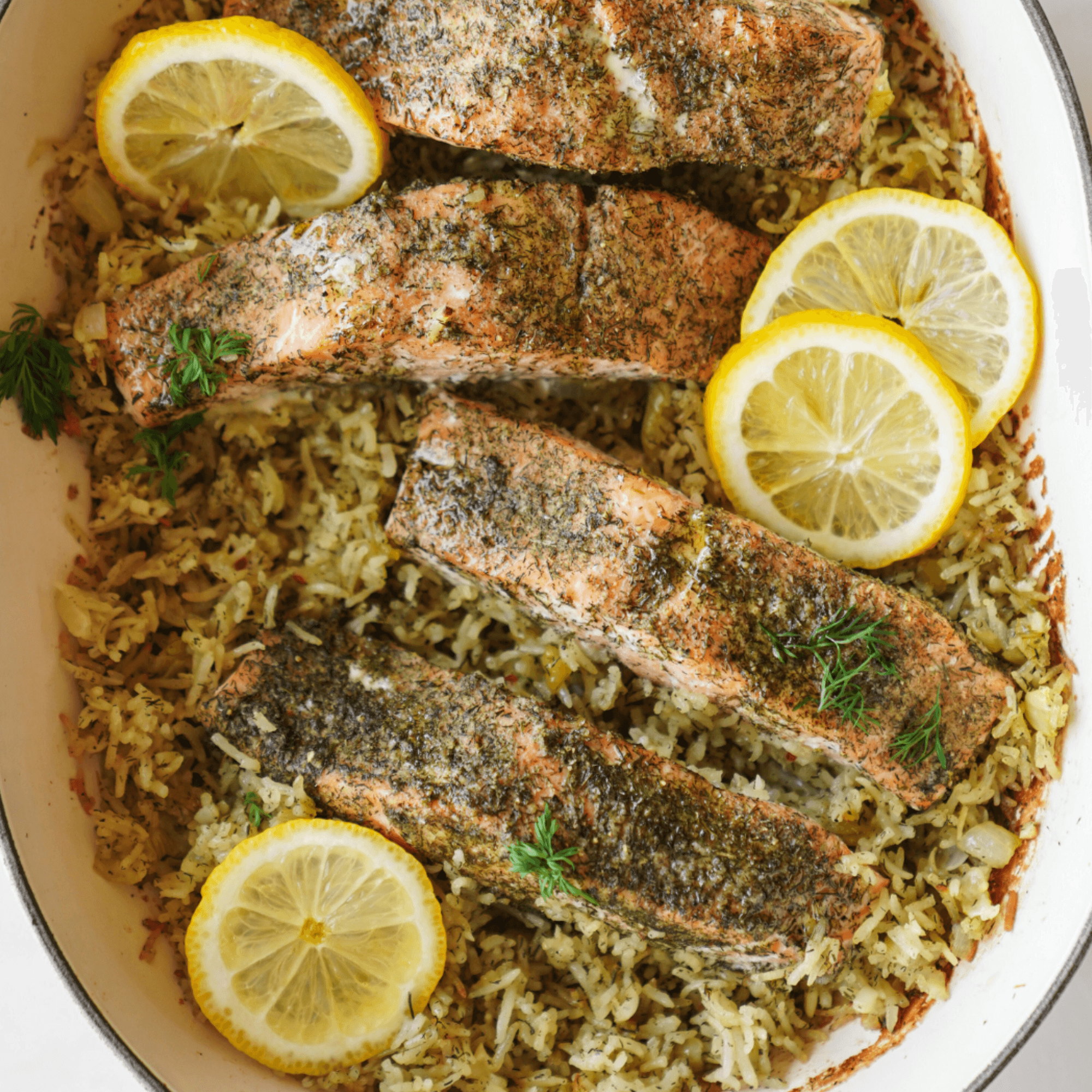 One pot creamy dill salmon and rice bake