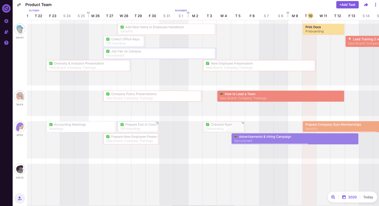 Toggl Plan’s colorful Gantt chart for simplicity and time tracking.