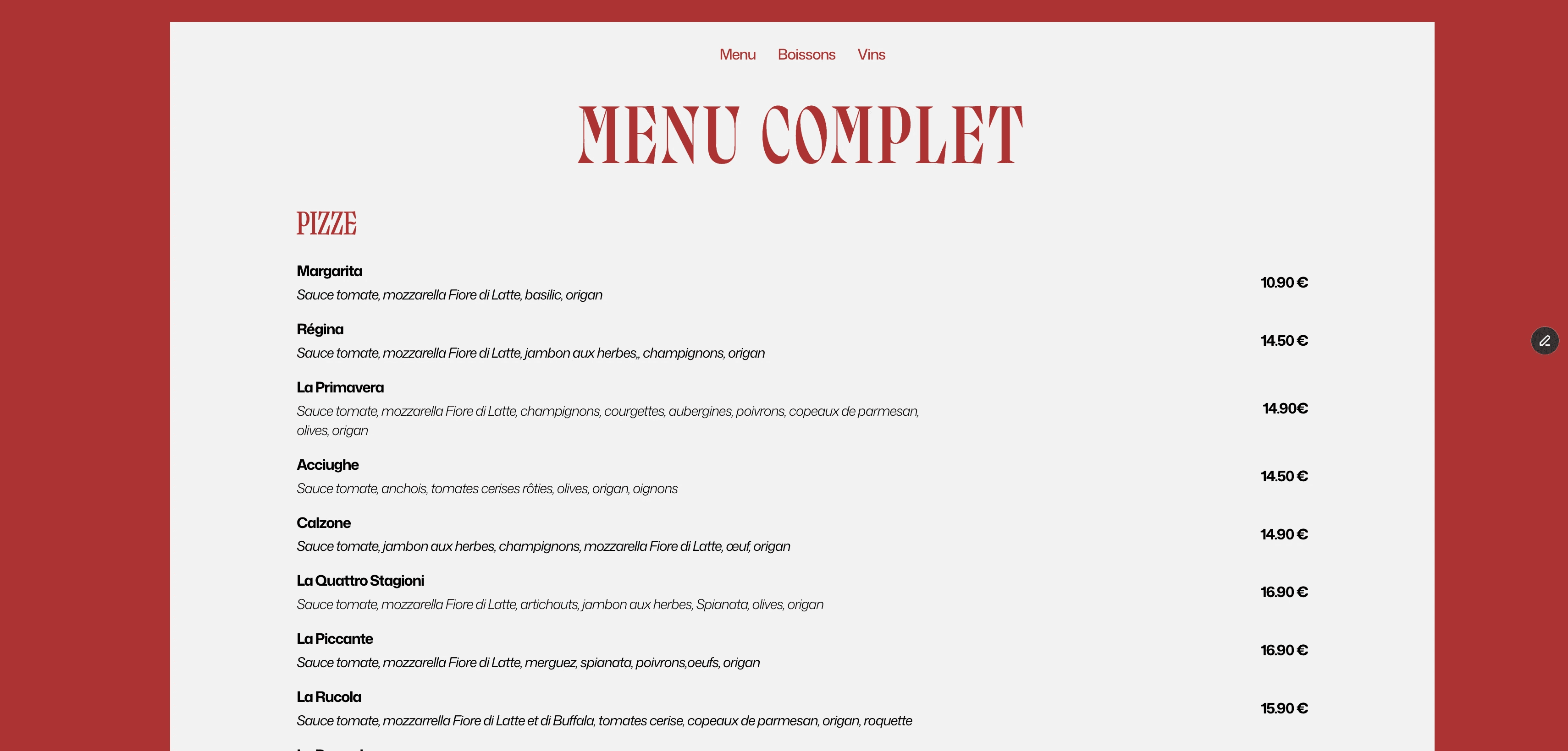 La primavera menu complet