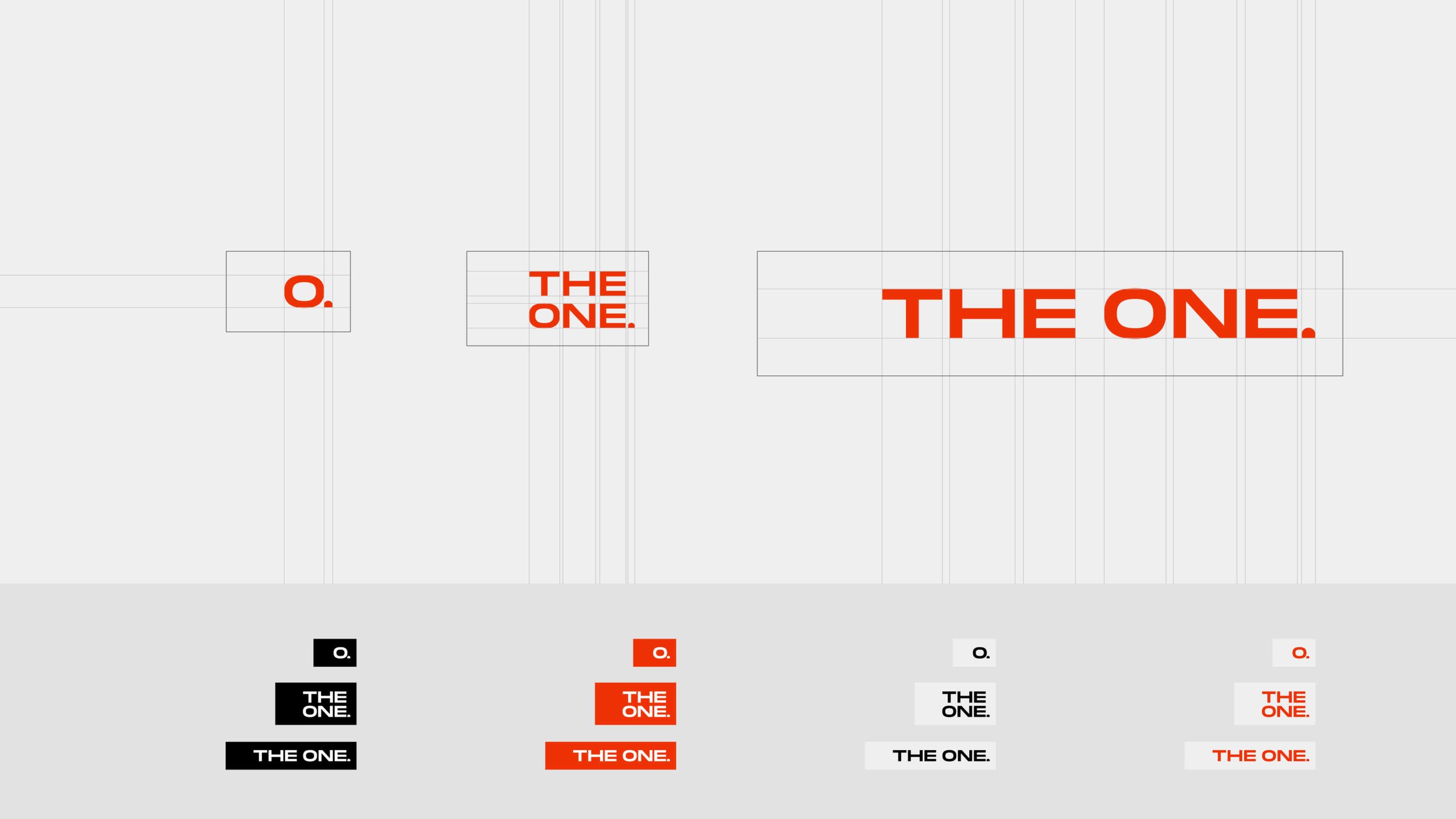 Variations of TheOne logo with a grid background.