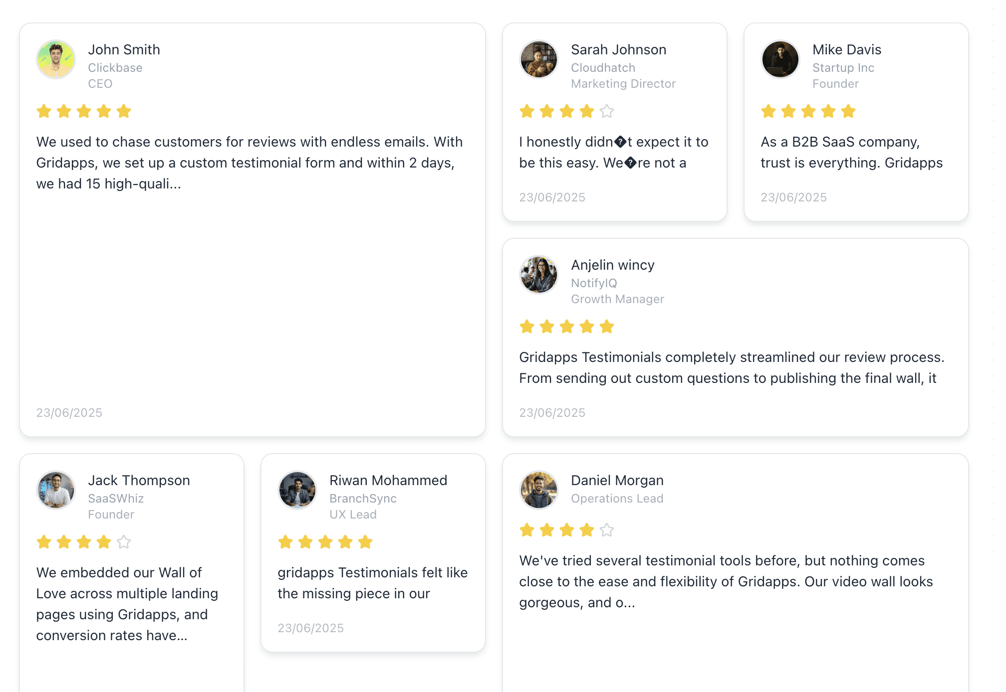 Bento grid | Gridapps Testimonials 