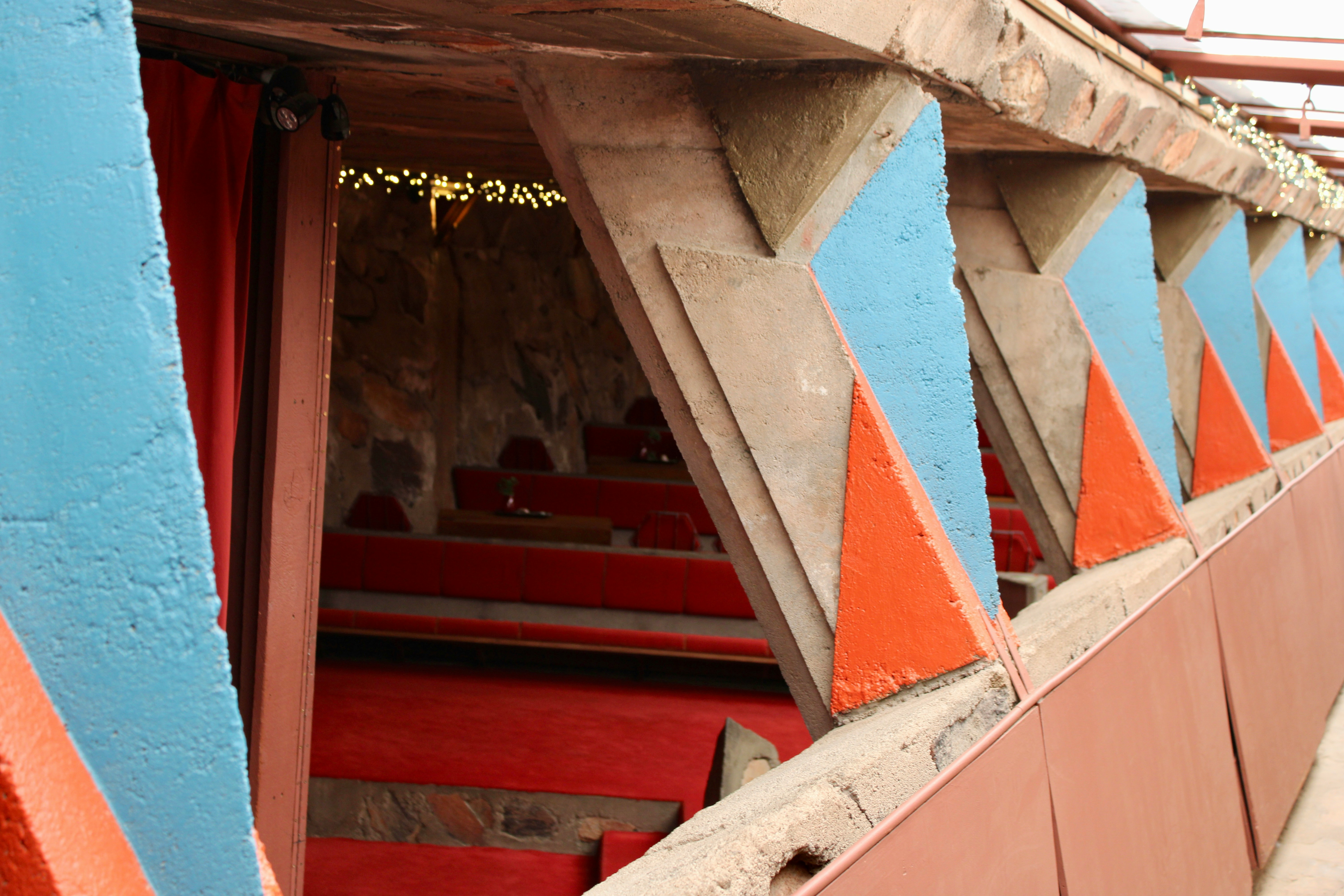 Abstract architectural design with blue and orange accents