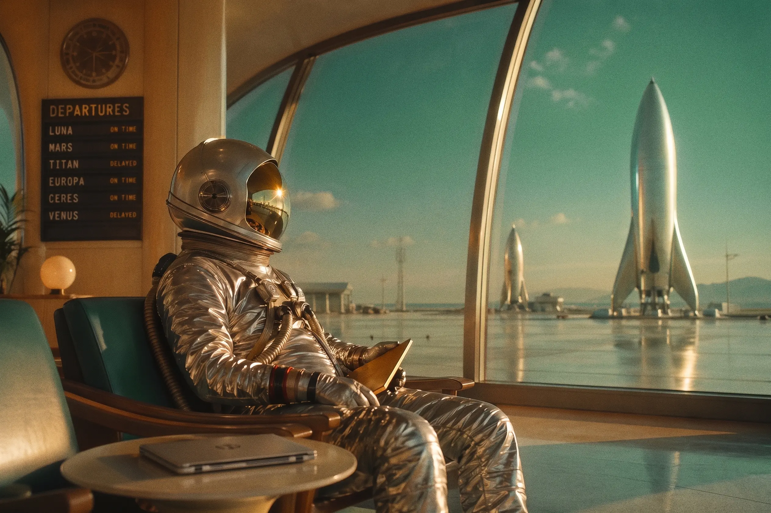 Astronaut waiting on a shuttle to the Moon