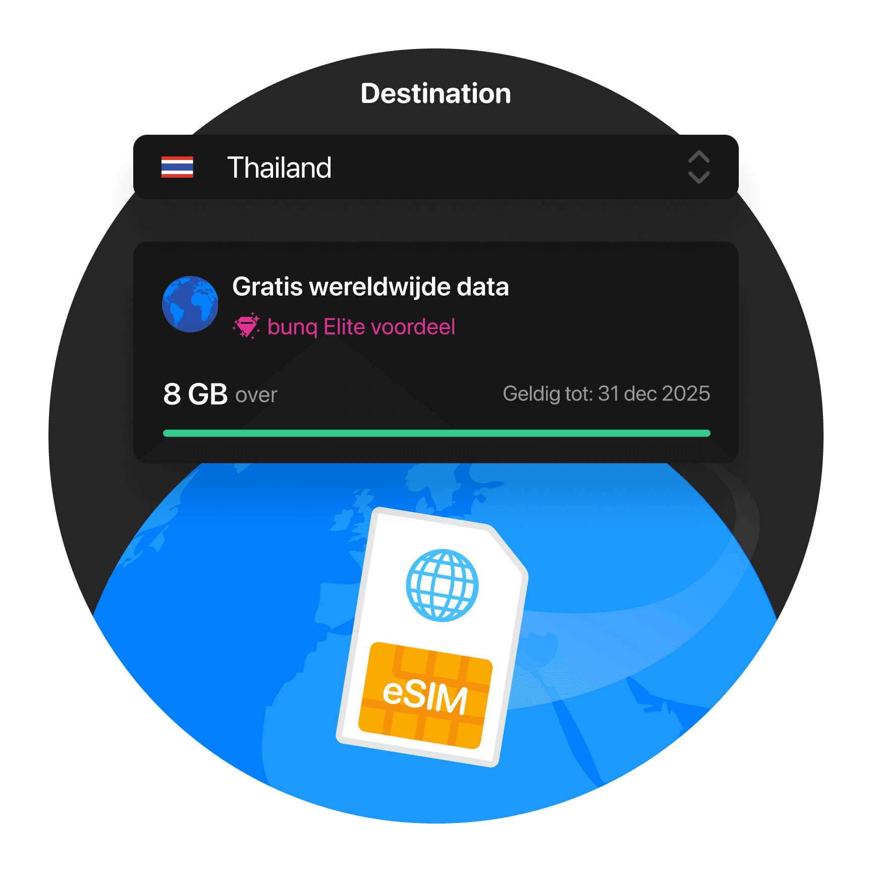 A notification interface with text about data transfer, featuring a circular background and SIM card graphic.
