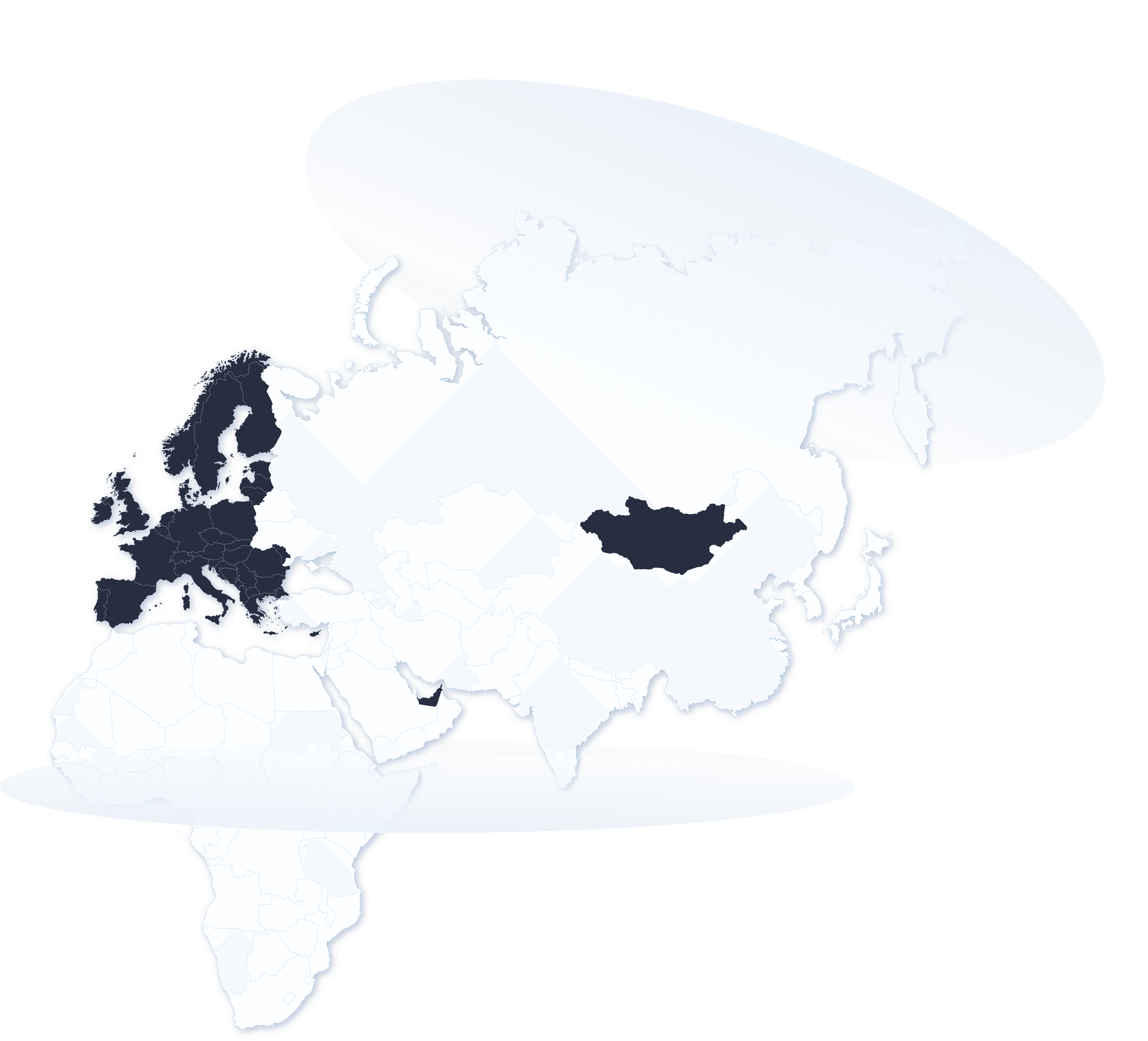 Map of Eurasia and North-Africa indicating countries with Dark Blue where ApPello is present