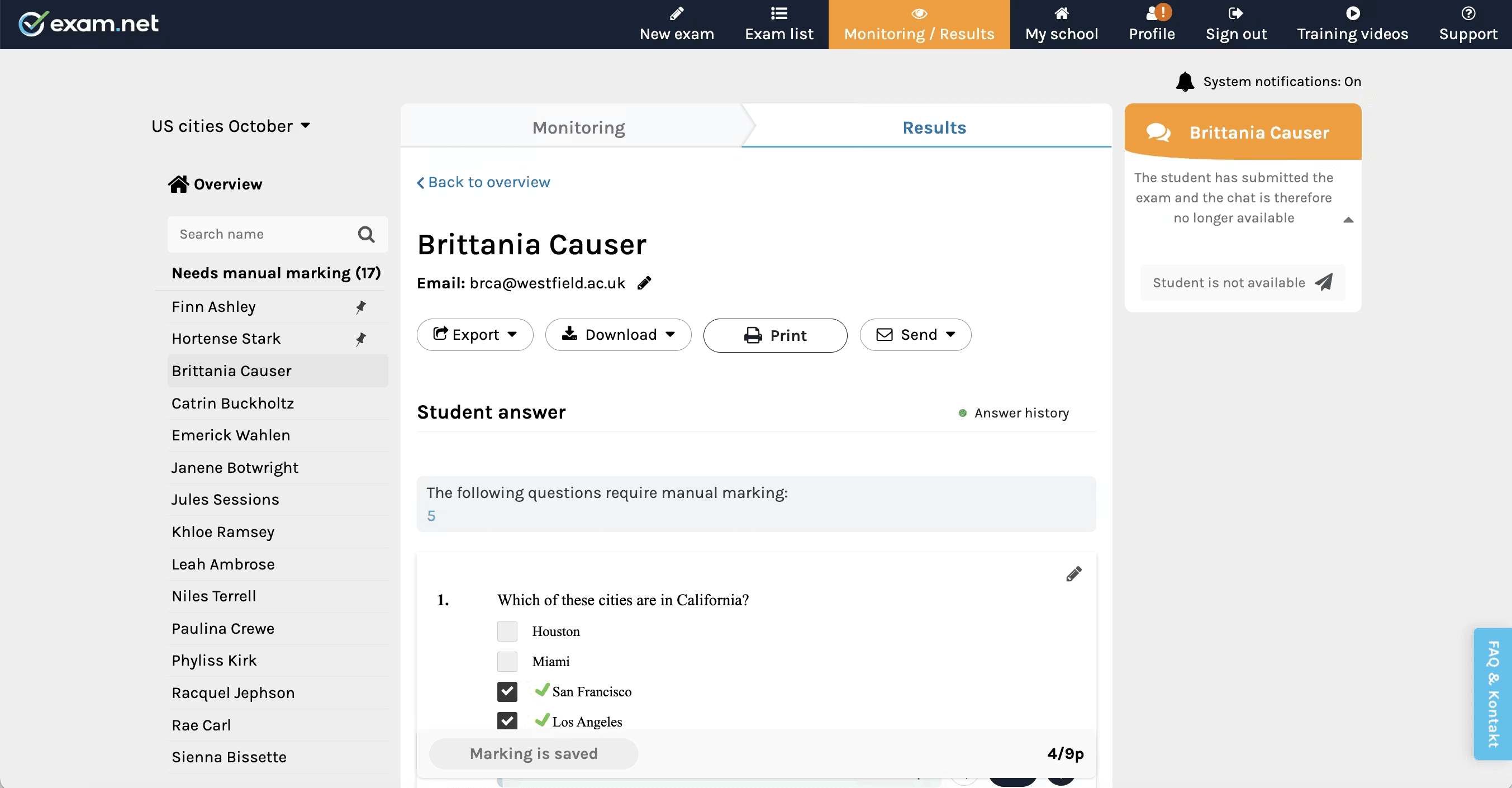 Exam.net screenshot