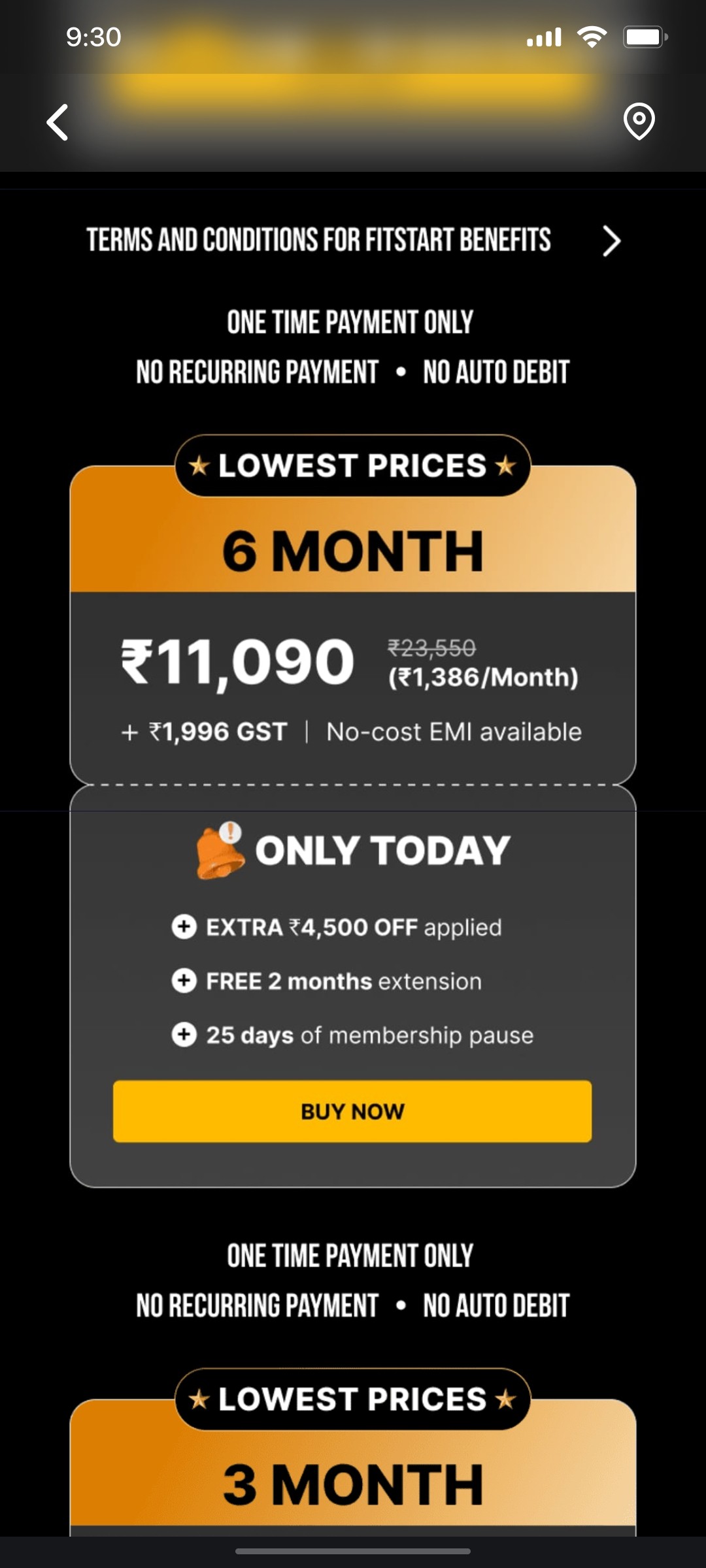 Cult.fit App Lowest prize Screen