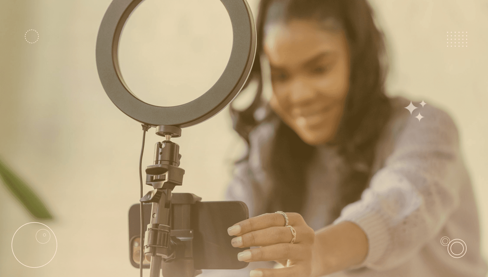 A coach recording a video over phone for her audience and community members.