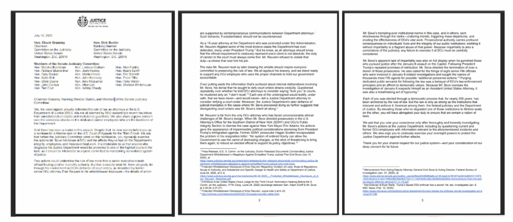 1,000+ Former DOJ Attorneys Sign Justice Connection Letter Opposing Emil Bove.