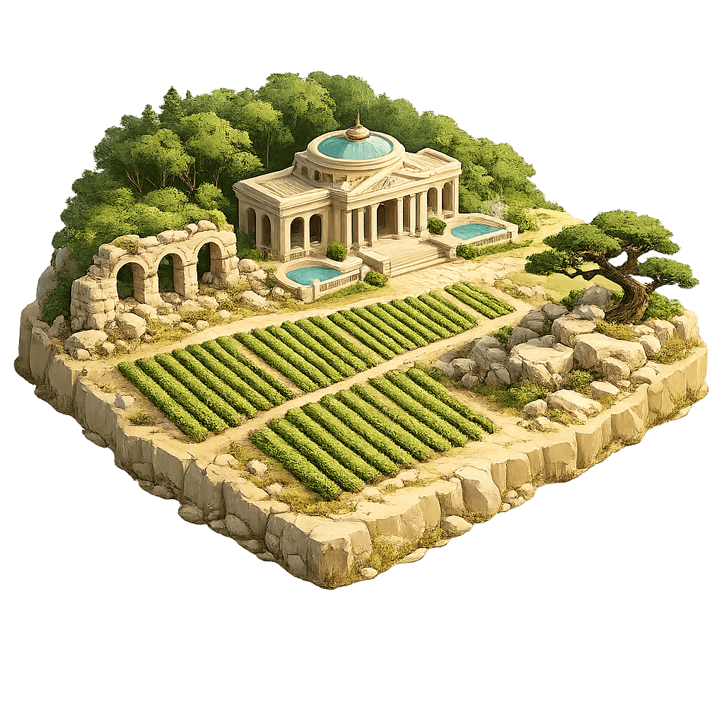 Artistic illustration of the Thermenregion wine region.