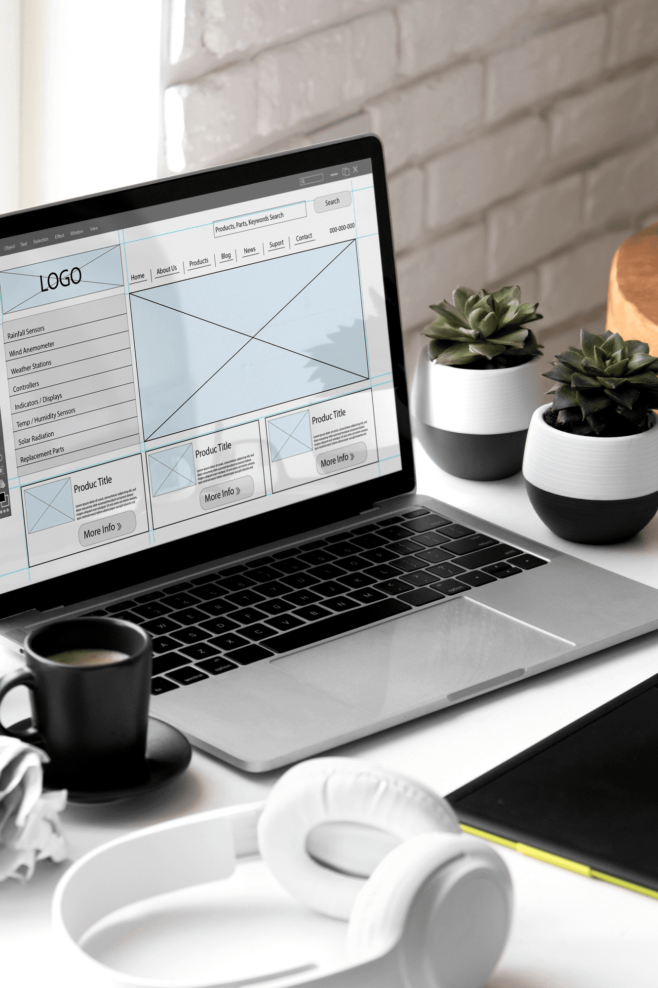 Wireframe met een wireframe ontwerp
