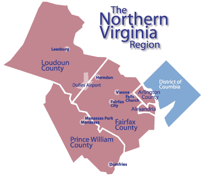 Service Area Map of Northern Virginia for Managed IT Services.