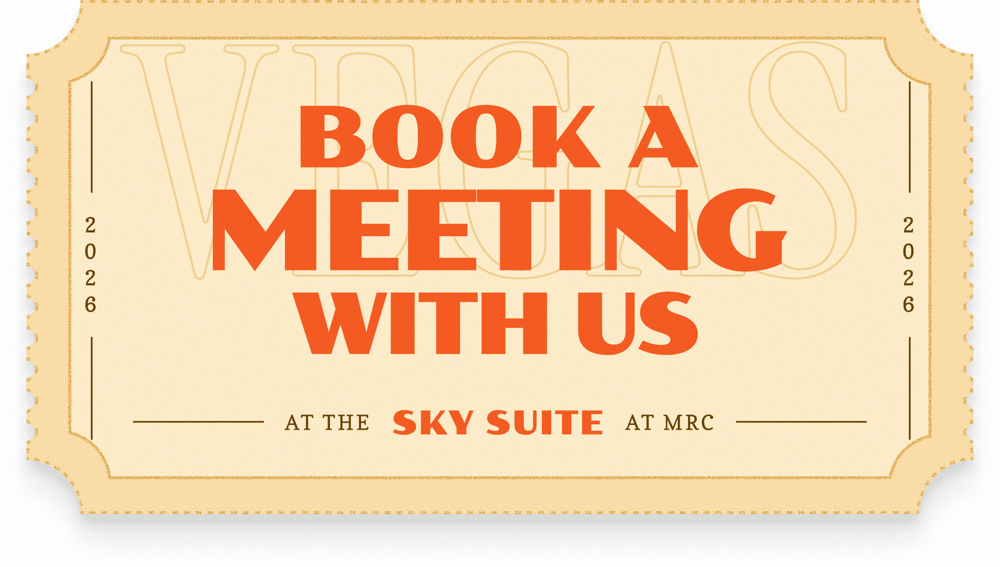 Vintage-style ticket inviting users to book a meeting at the Sky Suite at MRC.