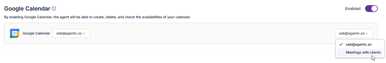 Google Calendar Account with Agent AI