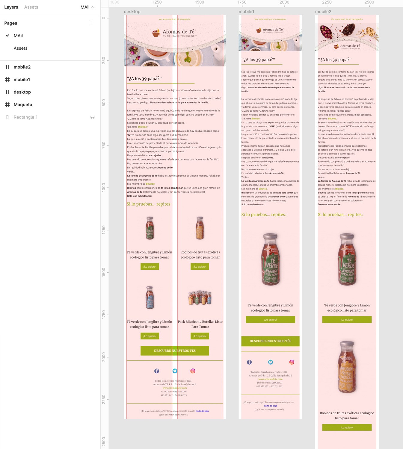 Interfaz de Figma con los diseños para diferentes dispositivos