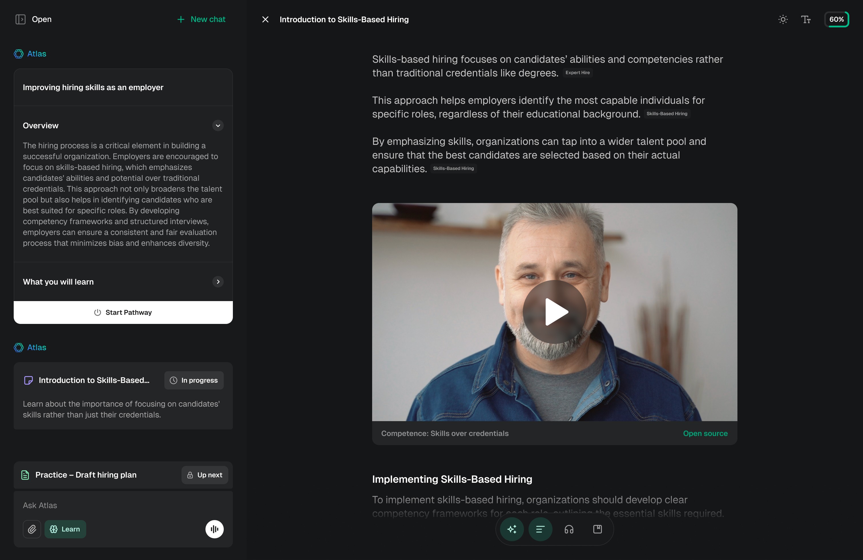 A learning pathway screenshot about skills-based hiring